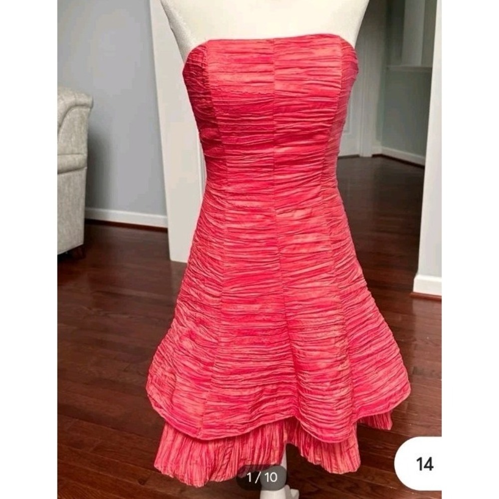 Jessica McClintock Dress corset Y2K Crinkle Bubble Hem Coral prom Boning Anthro